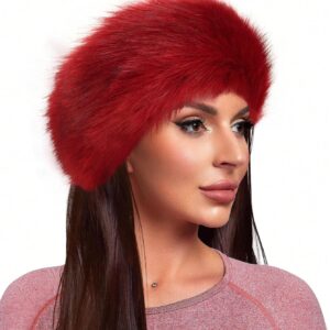 SHEIN Fluffy Beret Hat Warm And Versatile Fluffy Cap Wine Red