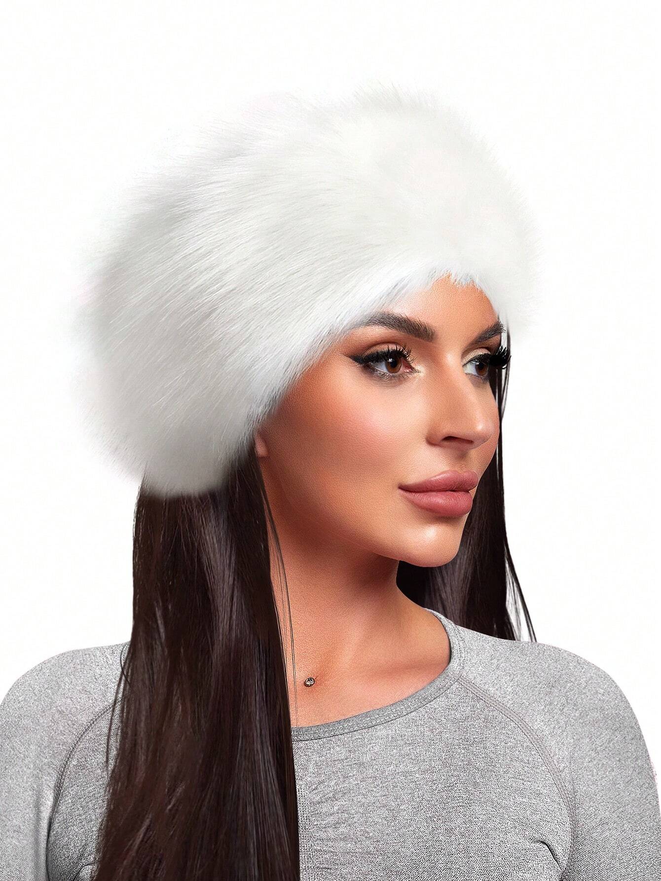 SHEIN Fluffy Beret Hat Warm And Versatile Fluffy Cap White