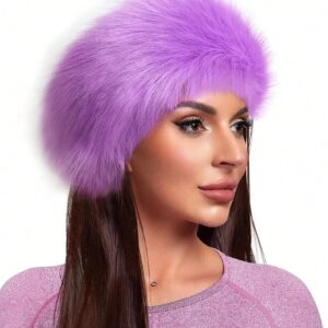 SHEIN Fluffy Beret Hat Warm And Versatile Fluffy Cap Purple
