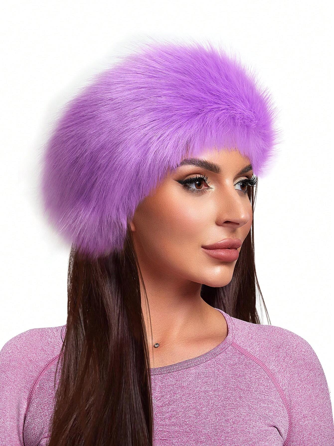 SHEIN Fluffy Beret Hat Warm And Versatile Fluffy Cap Purple