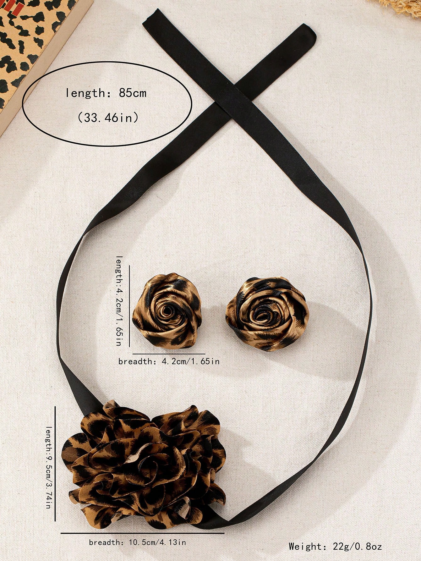 SHEIN 3pcs Set Elegant & Charming Leopard Print Rose Flower Earrings Necklace