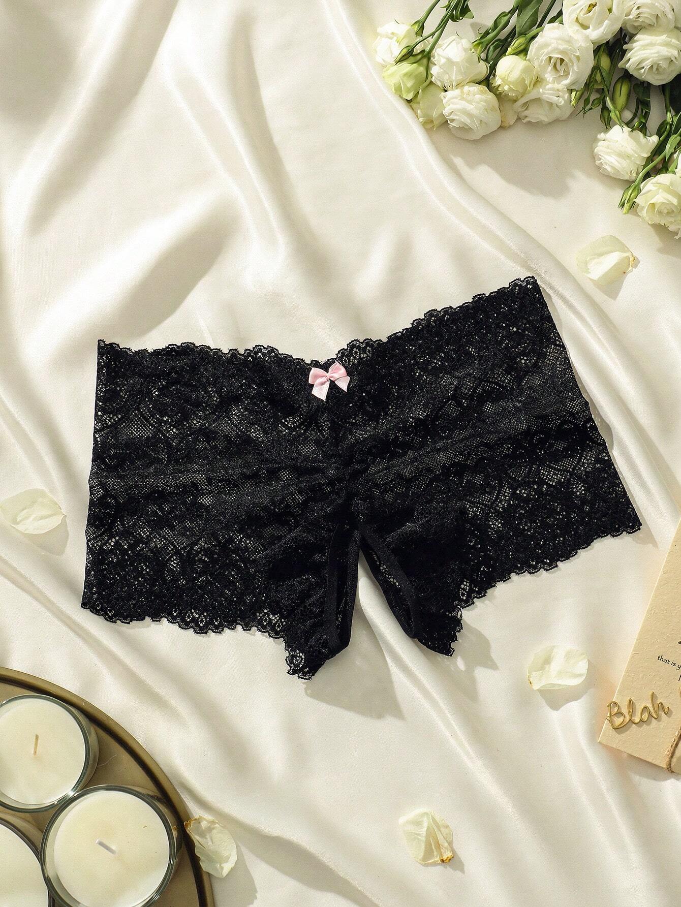 SHEIN Classic Sexy Floral Lace Bow Decor Panty Lingerie