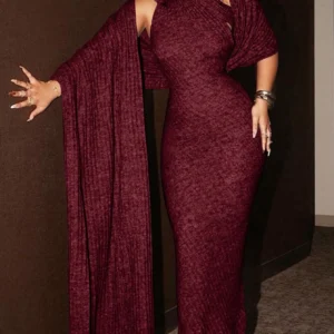 SHEIN Fashionable Asymmetric One Shoulder Ruffled Bodycon Long Dress