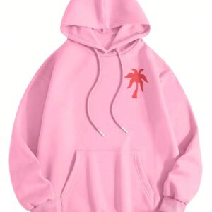 SHEIN INAWLY Women's Casual Holiday Tropical Print Fleece Hoodie