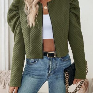 SHEIN Clasi Military Green Plain Woven Bubble Sleeve