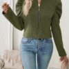 SHEIN Clasi Military Green Plain Woven Bubble Sleeve