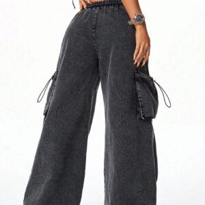 SHEIN Coolane Fashionable Casual Black Baggy Cargo Pants