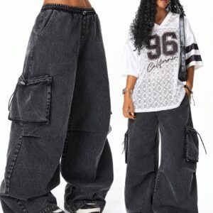 SHEIN Coolane Fashionable Casual Black Baggy Cargo Pants