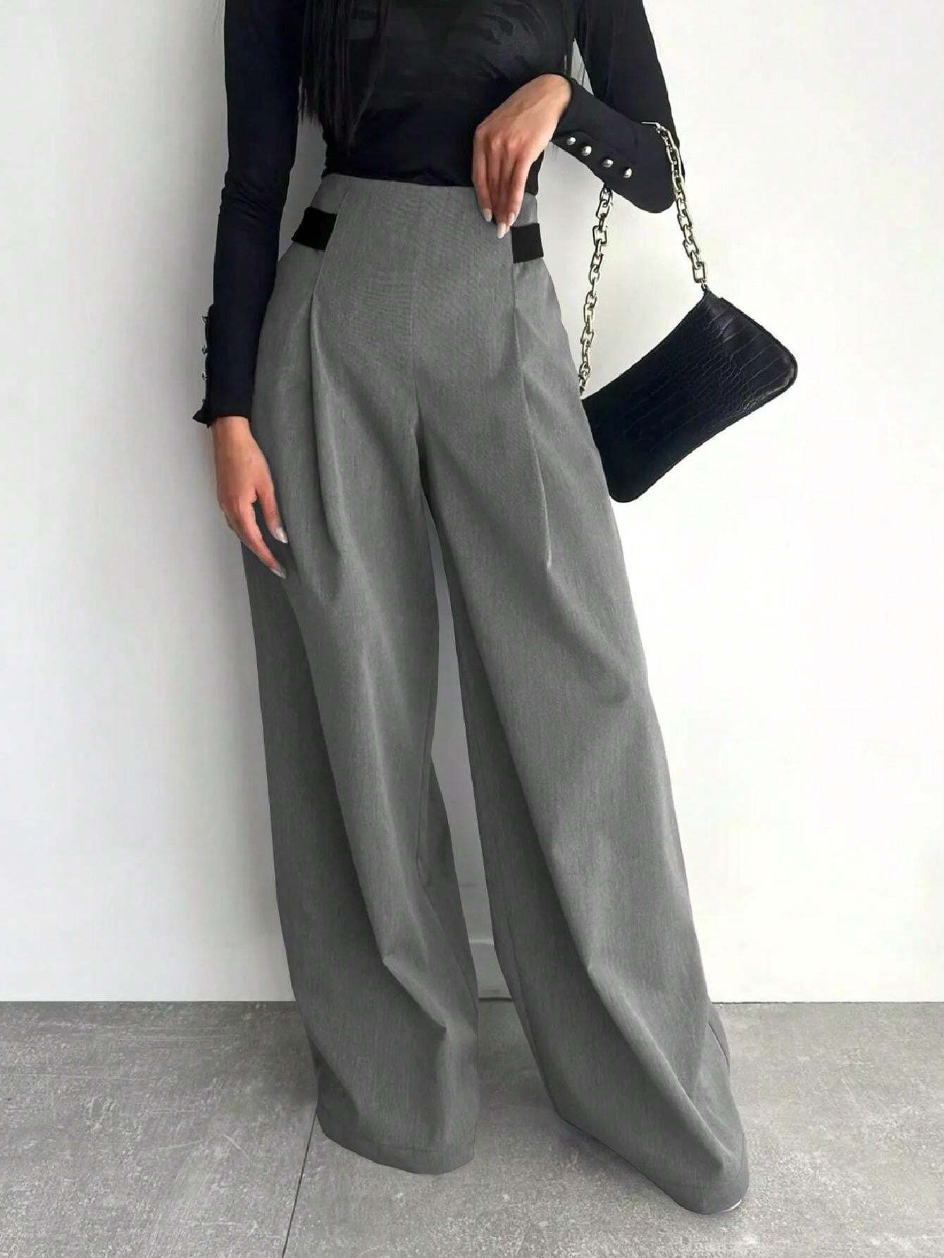 SHEIN Fashion Design Wide Leg Pants Solid Color Commute Slimming Long Trousers
