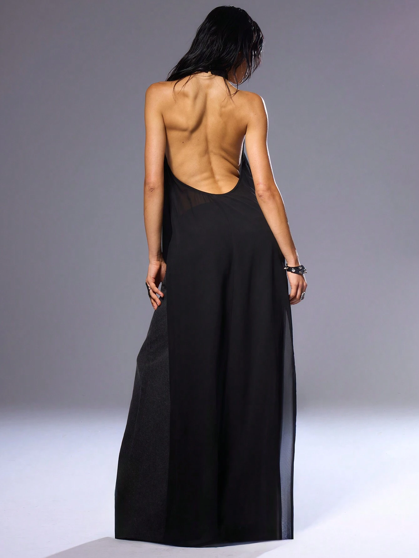 SHEIN MUSERA Sexy Extreme Split Halter Neck Backless Top