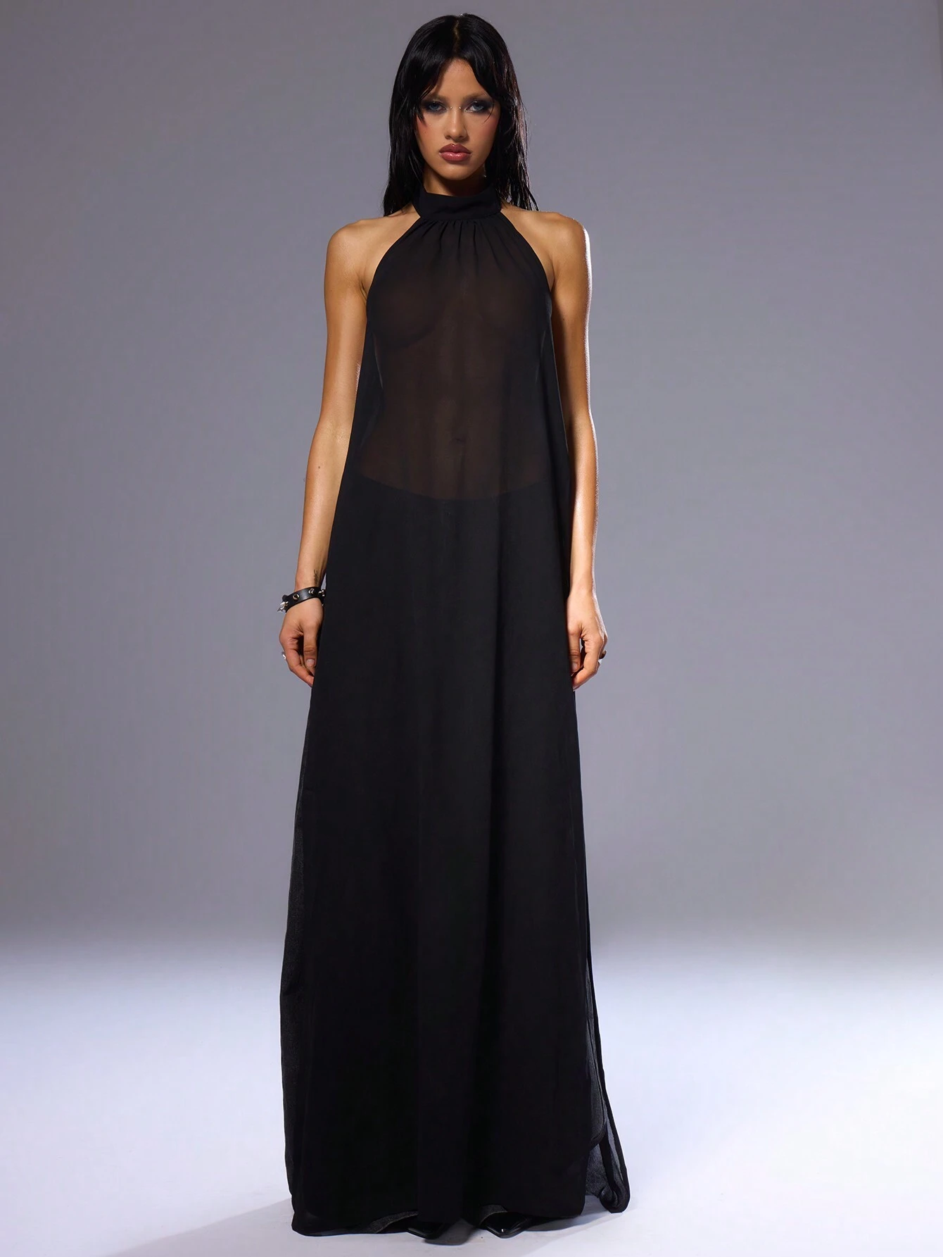 SHEIN MUSERA Sexy Extreme Split Halter Neck Backless Top