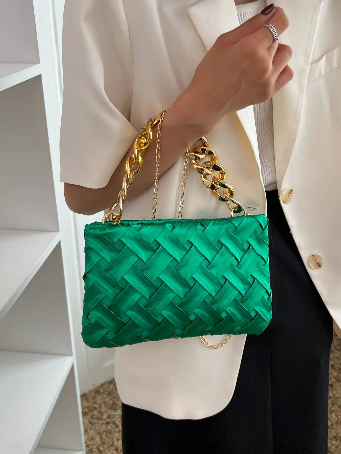 SHEIN Minimalist Braided Design Square Bag
