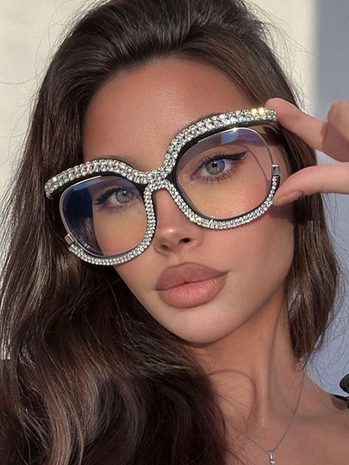 SHEIN Rhinestone Owl Large Frame Eyeglasses