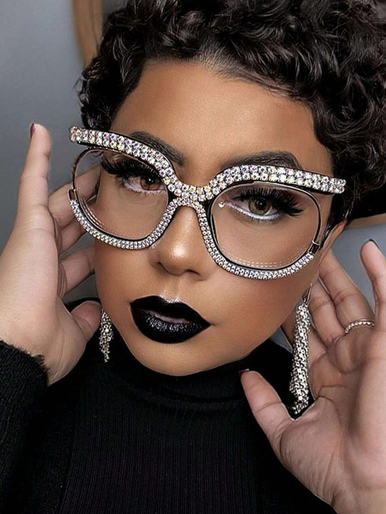 SHEIN Rhinestone Owl Large Frame Eyeglasses
