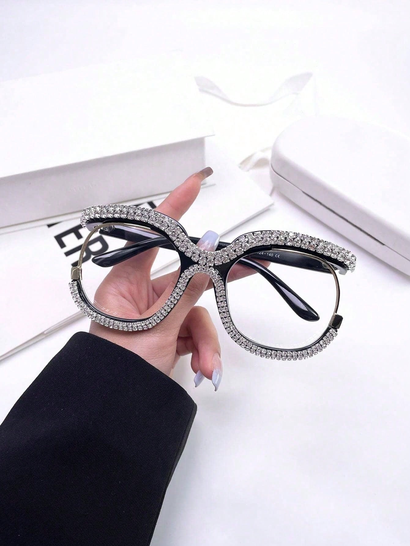 SHEIN Rhinestone Owl Large Frame Eyeglasses