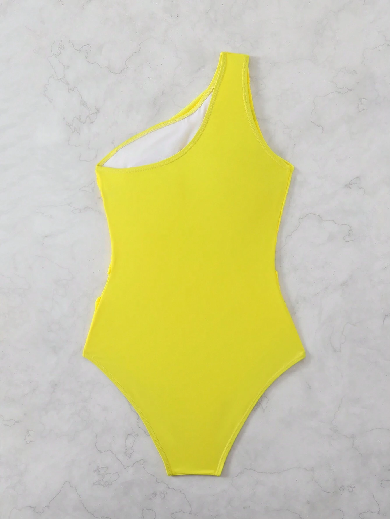 SHEIN Swim 1pc Women's Solid Color Ruched One Shoulder