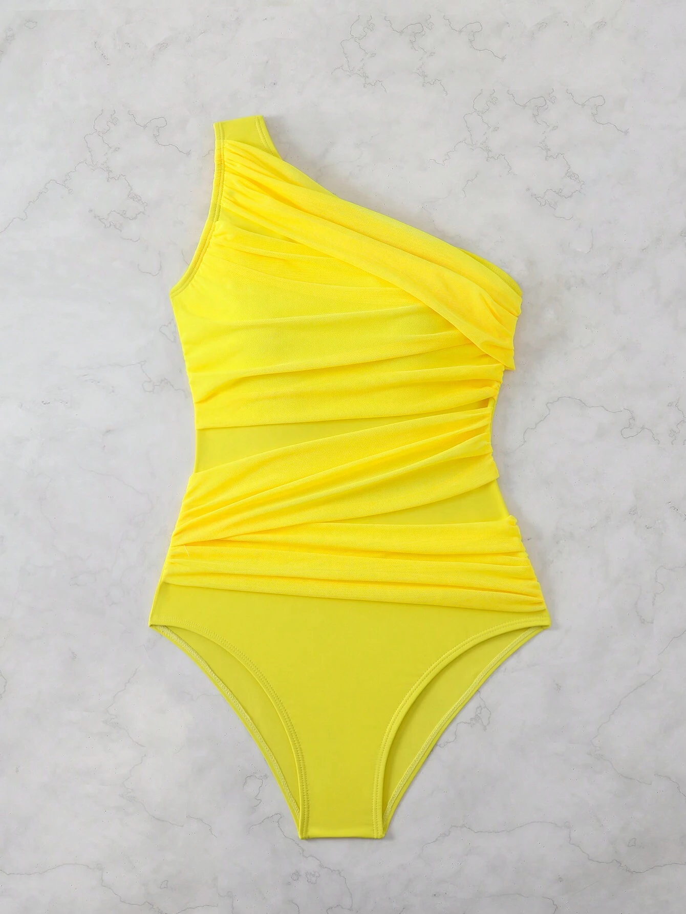 SHEIN Swim 1pc Women's Solid Color Ruched One Shoulder