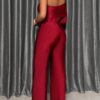 SOLERSUN Elegant Pleated Long Sleeve With Asymmetric Neckline One Shoulder Wide Leg Jumpsuit