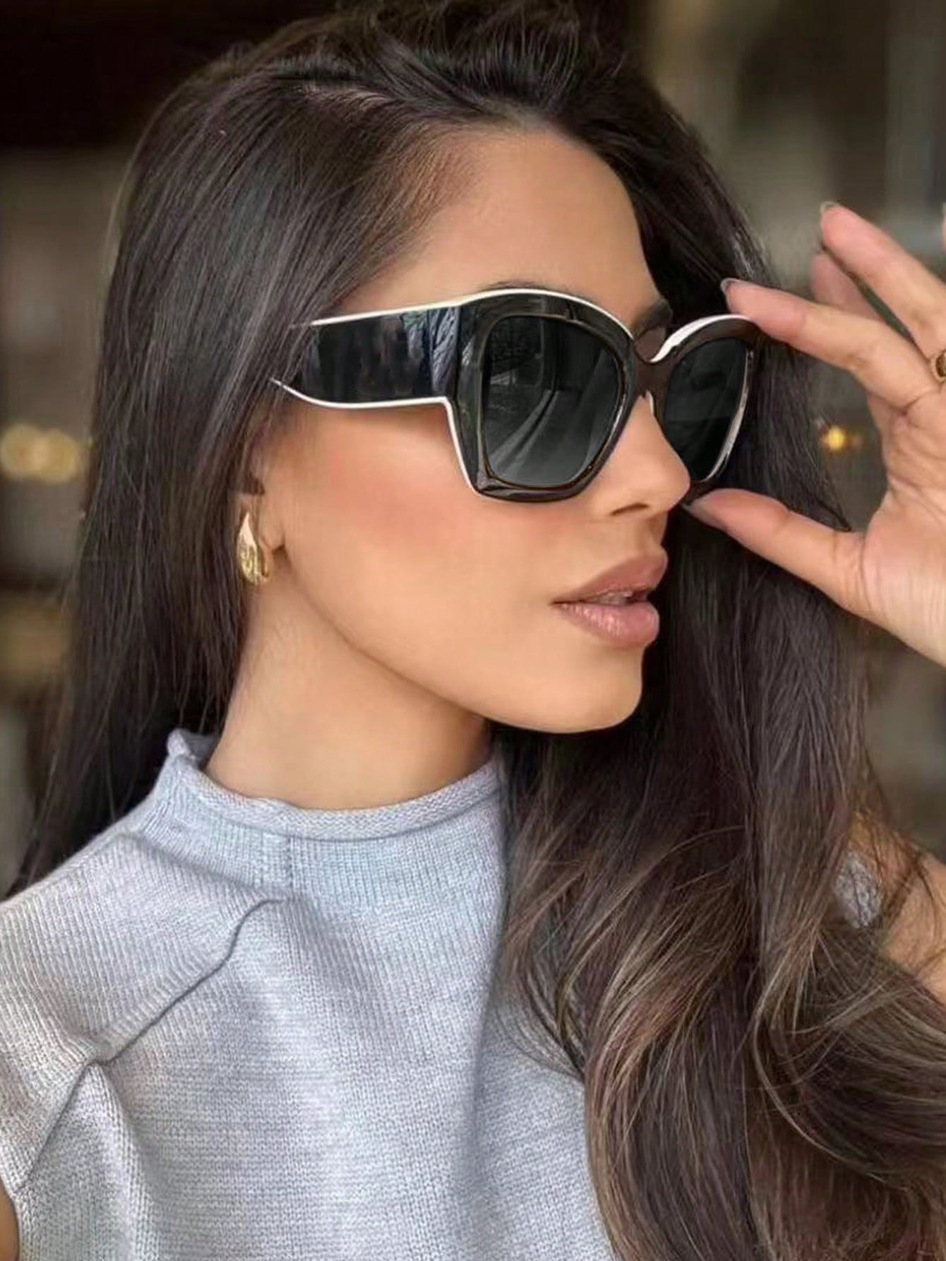 SHEIN Black & White Contrast Bohemian Retro PC glasses