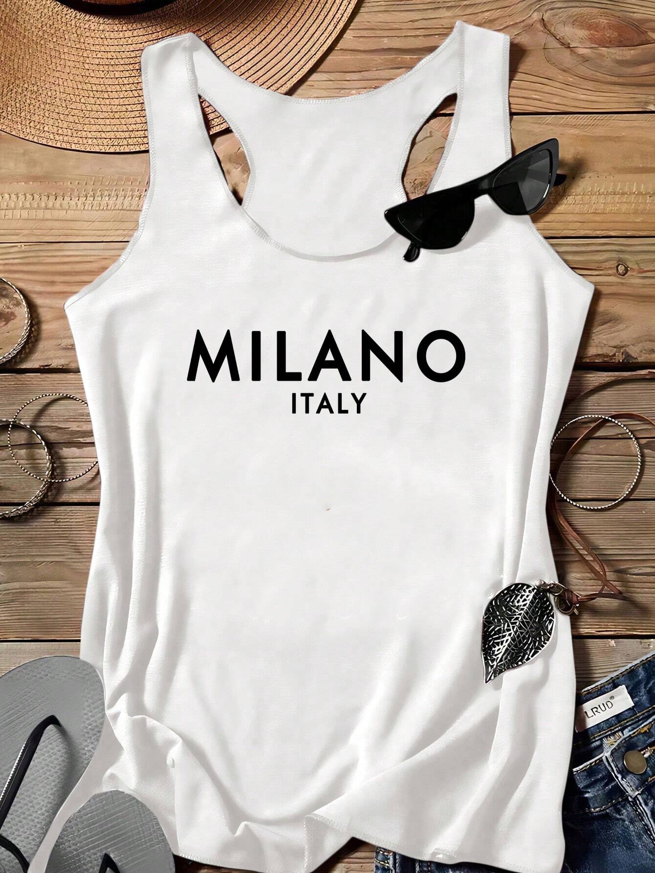 SHEIN LUNE MILANO Letter Graphic Sleeveless Tank Top