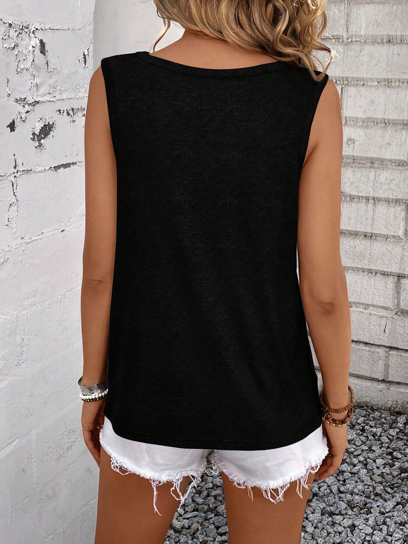 SHEIN LUNE Women's Simple Daily Cross V-Neck Printed Tank Top