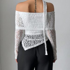 SHEIN Raffinéa Women's Lace Off Shoulder Off Shoulder Flowy T-Shirt