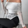 SHEIN Raffinéa Women's Lace Off Shoulder Off Shoulder Flowy T-Shirt