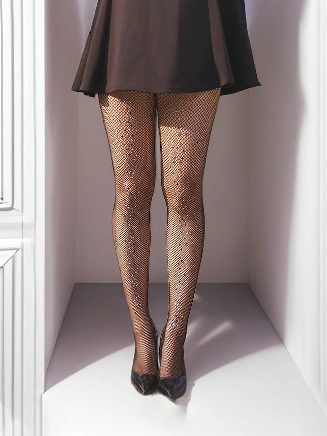 SHEIN 1pc Colorful Rhinestone Fishnet Tights, Sexy Pantyhose
