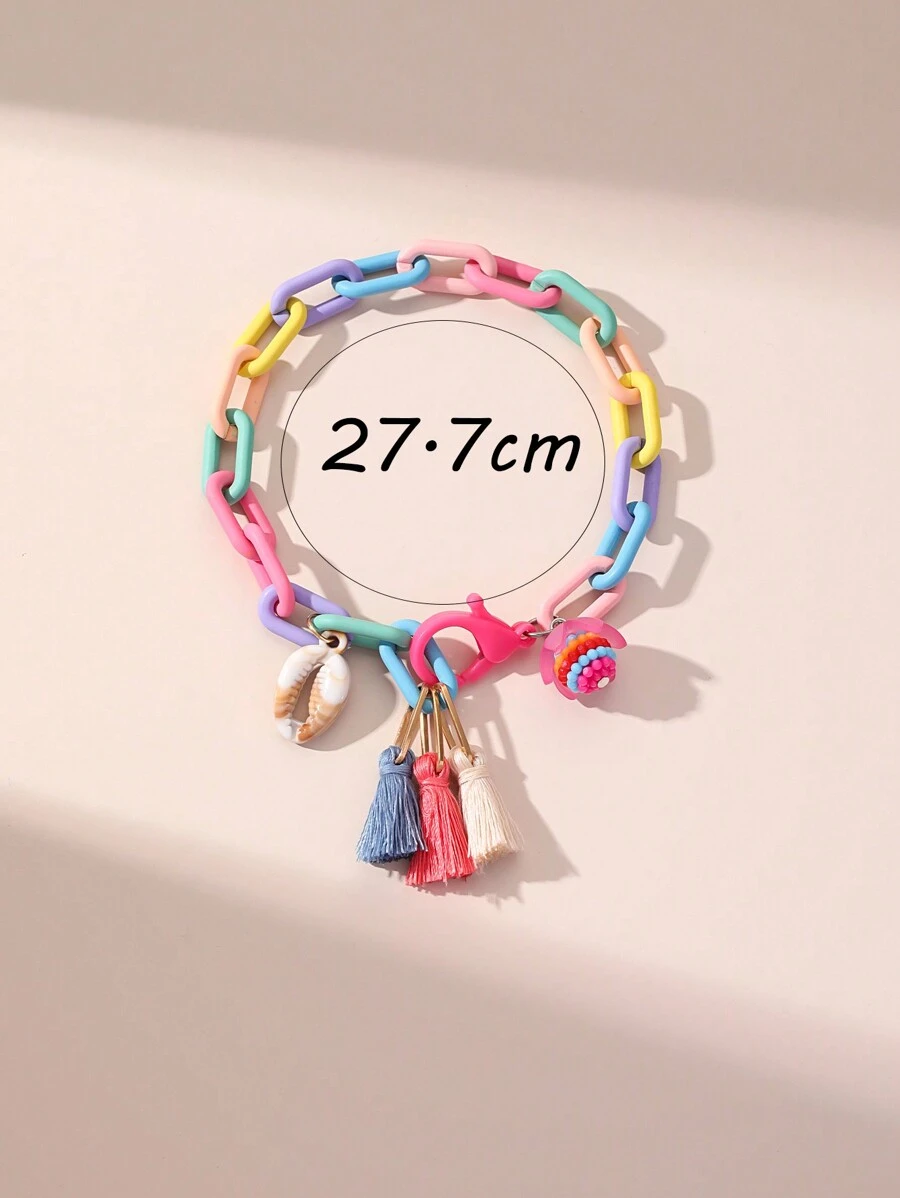 SHEIN 1pc Colorful Tassel & Flower Design Chain Anklet