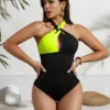 SHEIN Fashion Casual Contrast Color One Piece Swimsuit