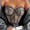 SHEIN Allurite Eyelash Lace Panel Bustier Crop Tube Top