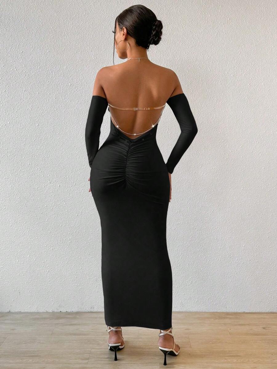 SHEIN BamGleam Solid Color Backless Dress