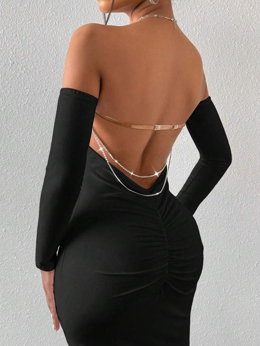 SHEIN BamGleam Solid Color Backless Dress