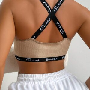 EasyFave Women's Simple Letter Textured Bra With Woven Band