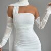 SHEIN Elenzga Women's Elegant Solid Long Sleeve White Long Dress