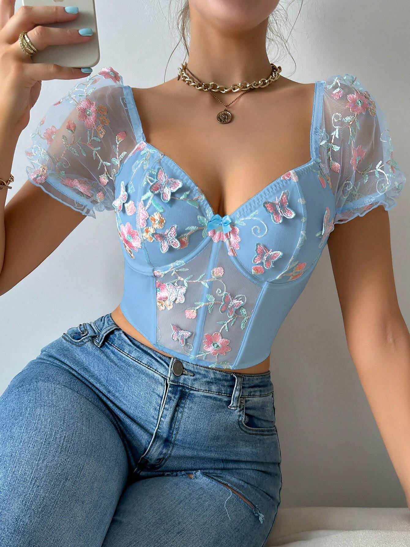 SHEIN FloralLove Women's Sexy Lingerie Bra Top