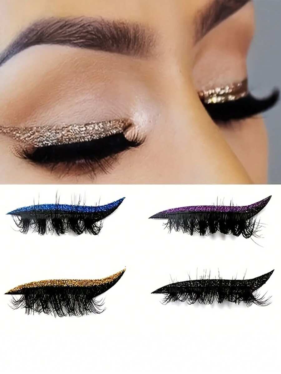 SHEIN Glitter Self-Adhesive Eyeliner And False Eyelashes Set - Waterproof