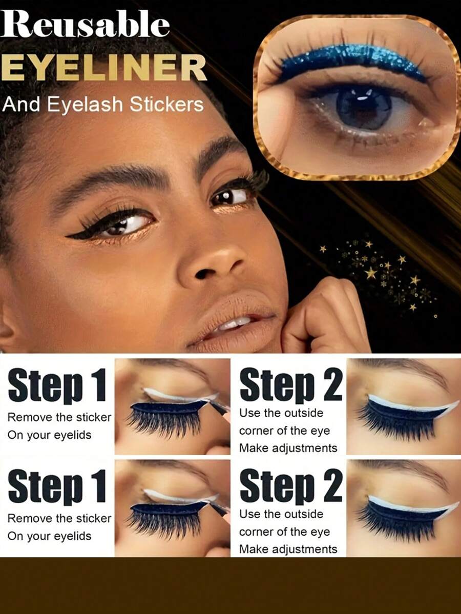 SHEIN Glitter Self-Adhesive Eyeliner And False Eyelashes Set - Waterproof