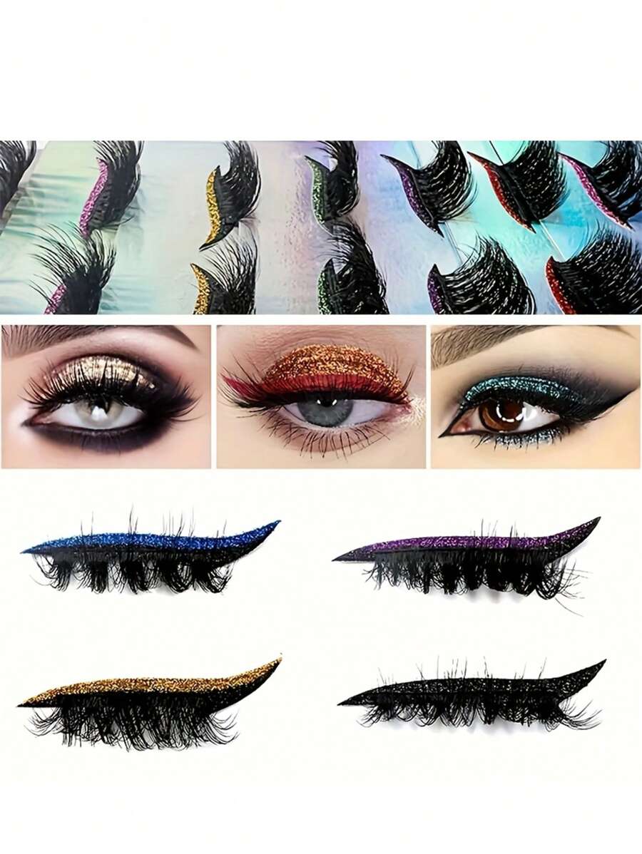 SHEIN Glitter Self-Adhesive Eyeliner And False Eyelashes Set - Waterproof