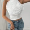 SHEIN Rafferiza 1pc Women 3D Floral White Elegant Cami Top
