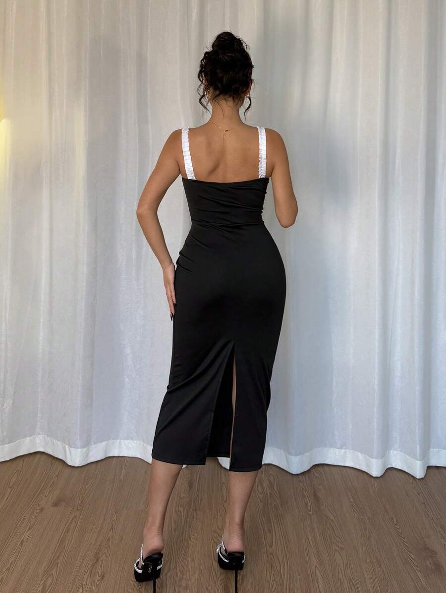 SHEIN Rafferiza Women's French Style Contrast Color Spaghetti Dress