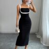 SHEIN Rafferiza Women's French Style Contrast Color Spaghetti Dress