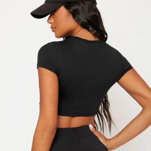 SHEIN BASICS Solid Mock Neck Crop Top