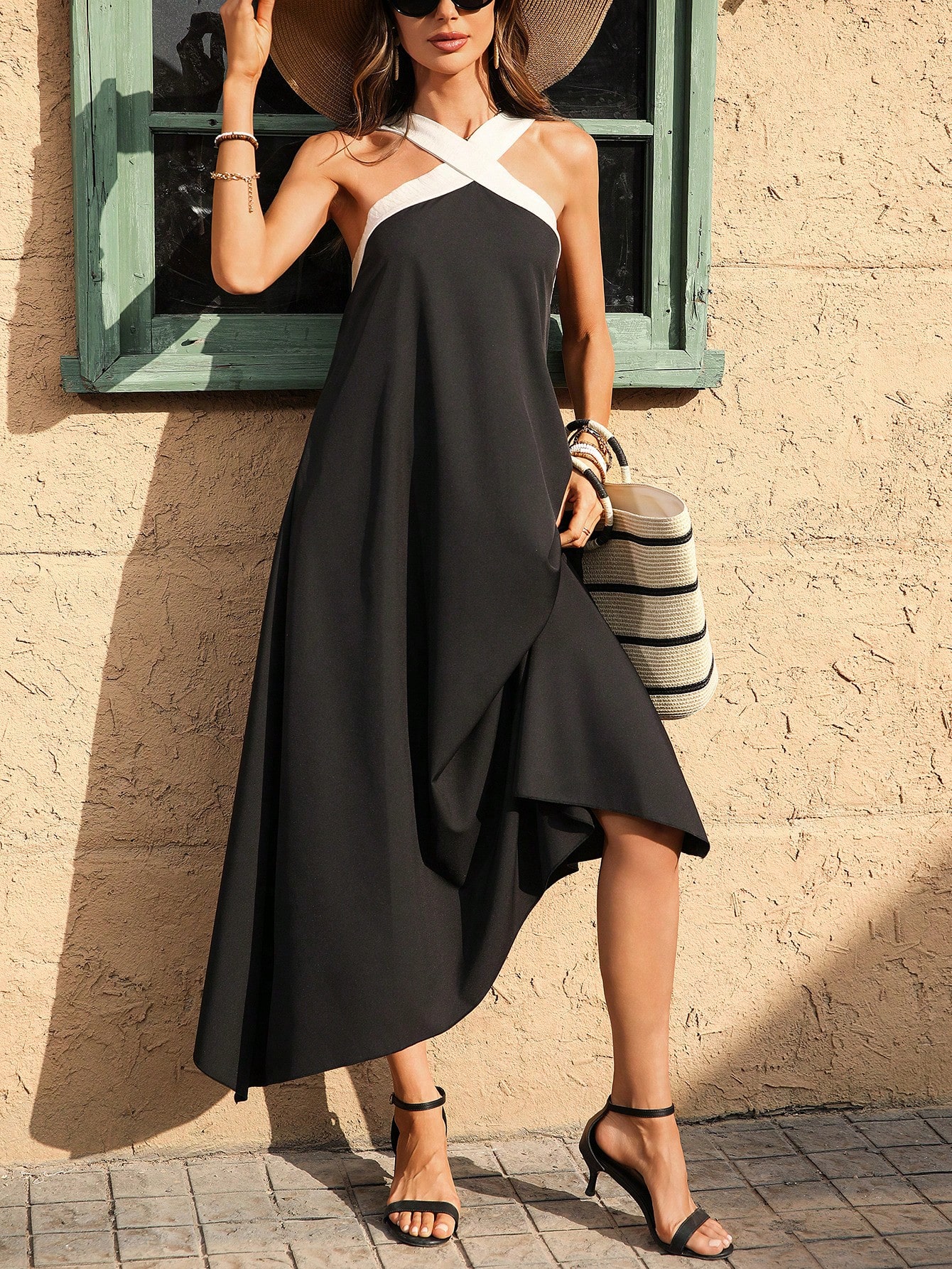 SHEIN Clasi Women's Contrast Color Stitching Design A-Line Dress