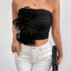 SHEIN Privé Concert Ruched Ruffle Trim Tube Off Shoulder Party Women Top