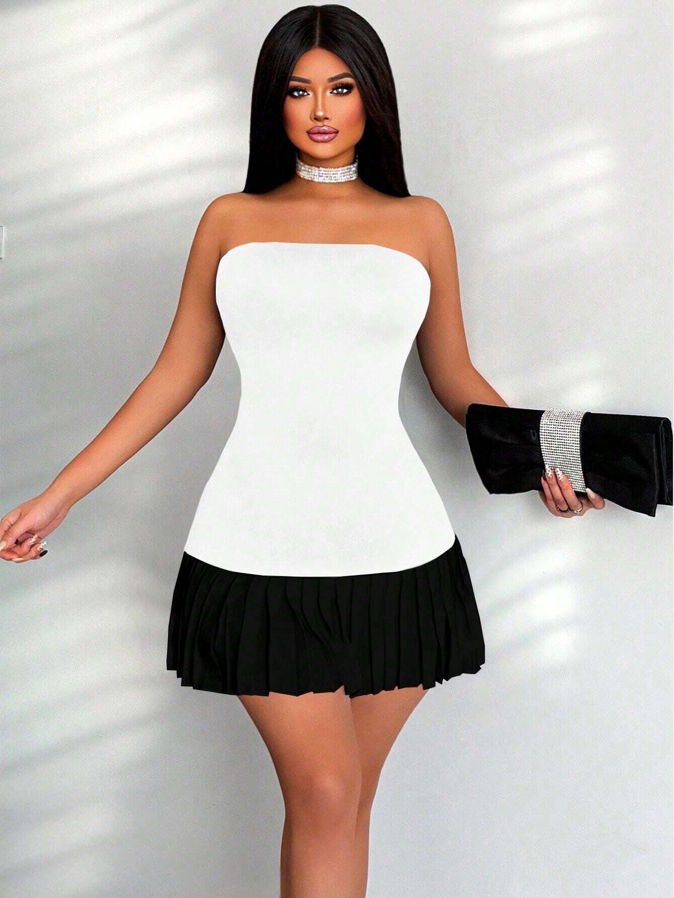 SHEIN SXY Women's Contrast Color Strapless Dress