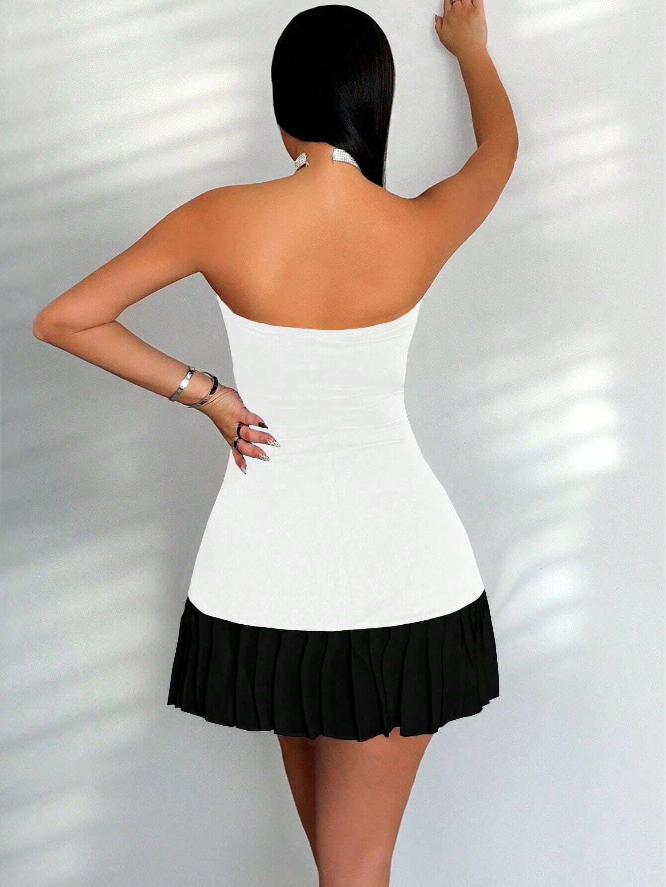 SHEIN SXY Women's Contrast Color Strapless Dress