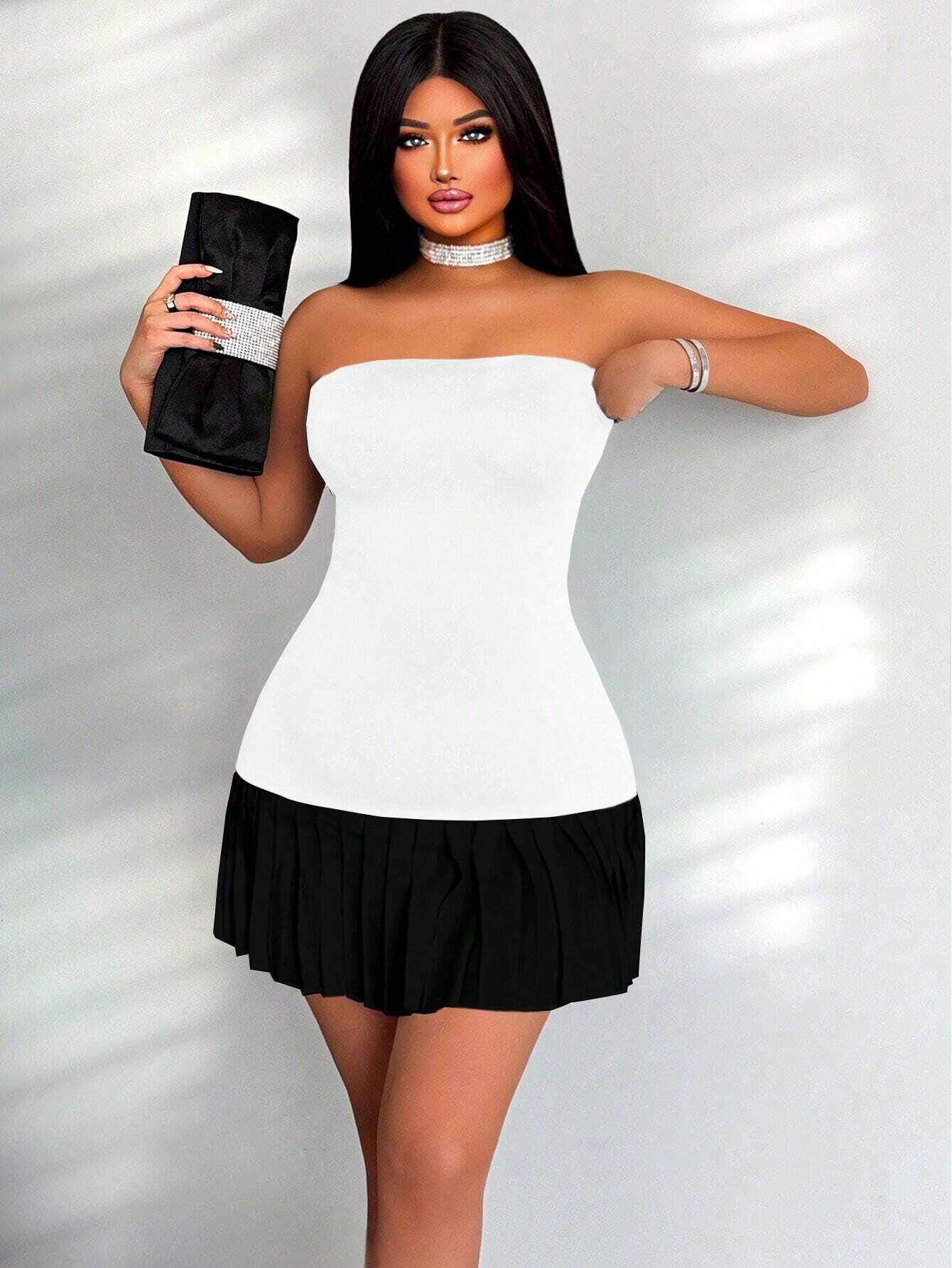 SHEIN SXY Women's Contrast Color Strapless Dress