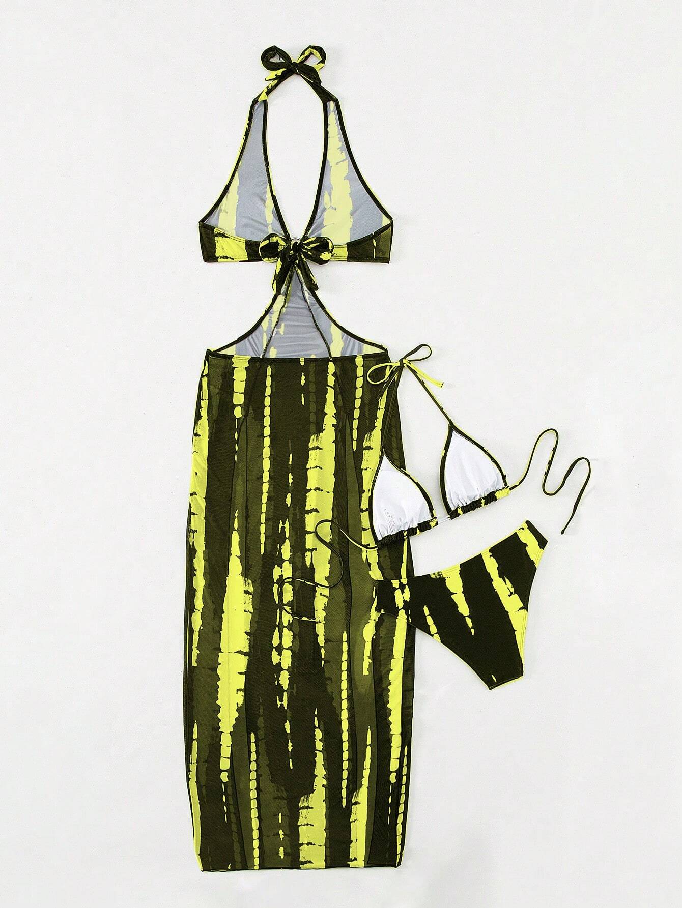 SHEIN Swim Summer Beach Tie-Dye Metal Ring Cutout Backless