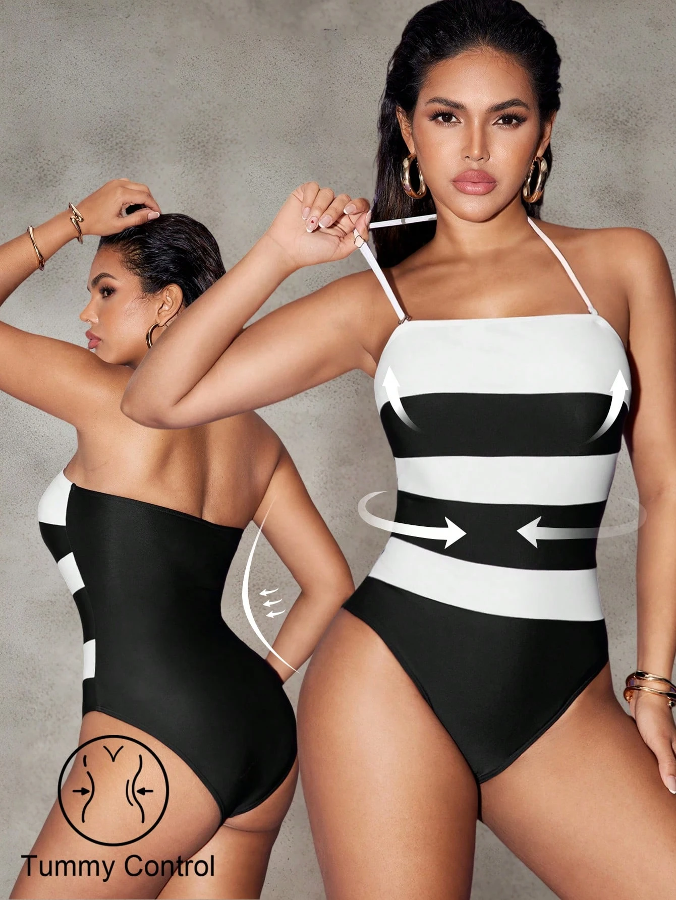 SHEIN Shapewave Women's One-Piece Black And White Contrast Swimsuit